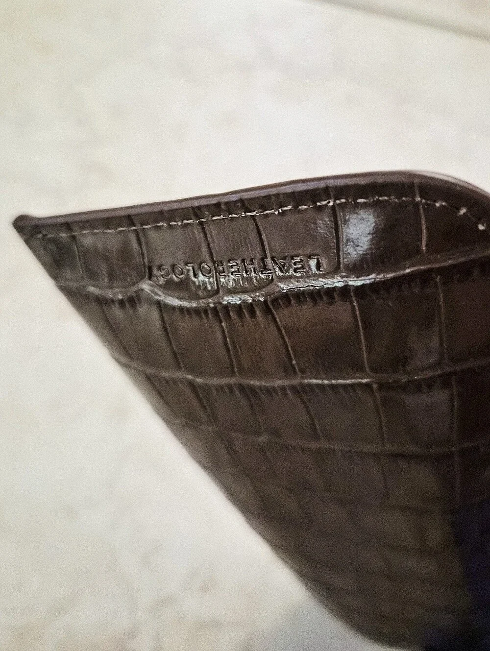 Leatherology Soft Eyeglasses Case Premium Croc Cocoa Debossed Gold Personalized